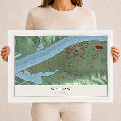 Map of Warsaw, Kentucky, 12 x 18 inch print in a white wood frame