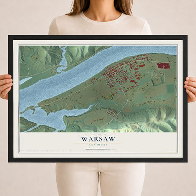Map of Warsaw, Kentucky, 18 x 24 inch print in a black wood frame