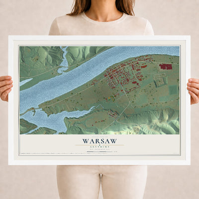 Map of Warsaw, Kentucky, 18 x 24 inch print in a white wood frame