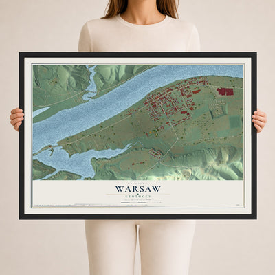 Map of Warsaw, Kentucky, 24 x 36 inch print in a black wood frame