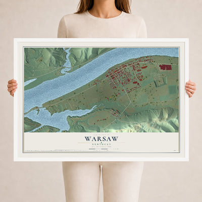 Map of Warsaw, Kentucky, 24 x 36 inch print in a white wood frame