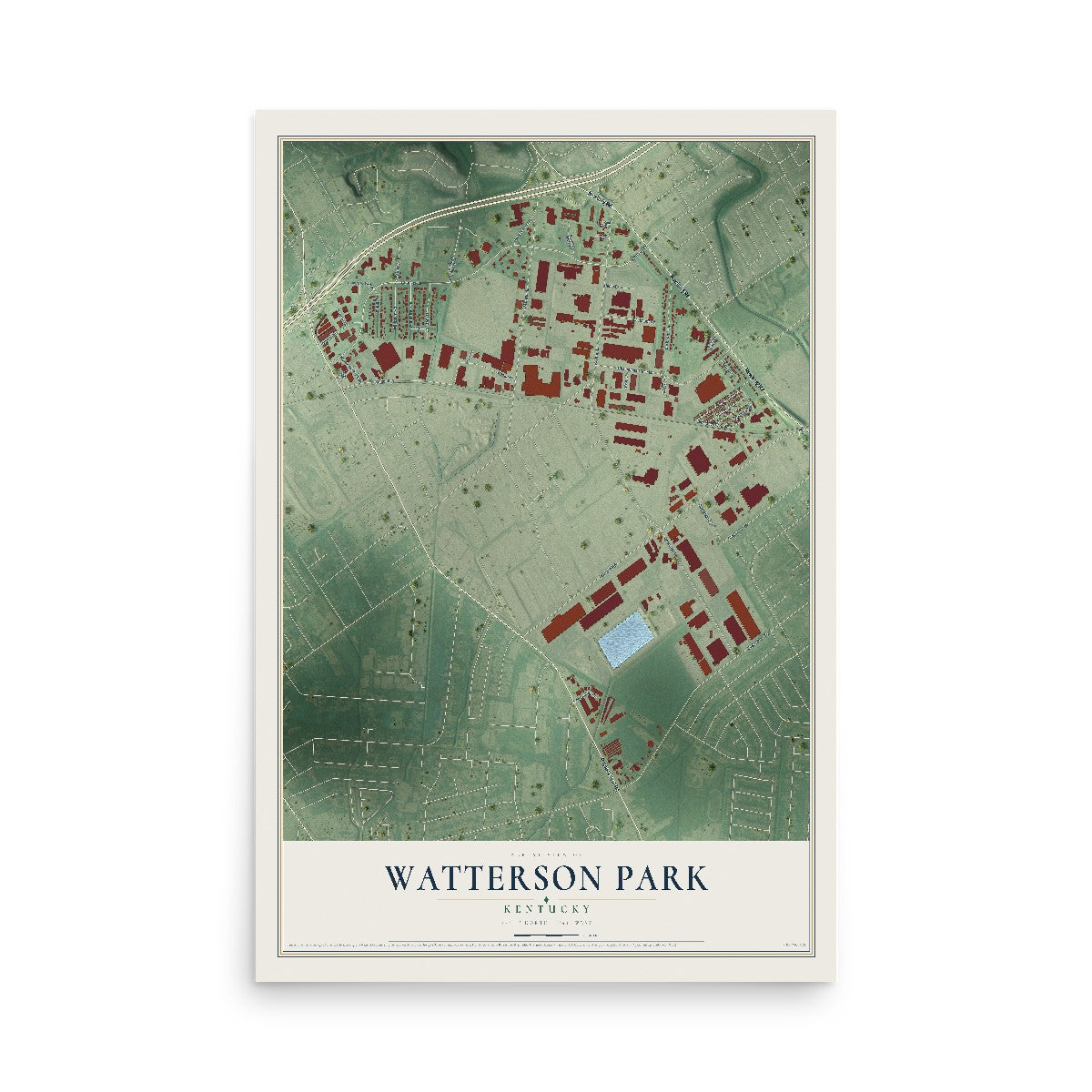 Map of Watterson Park, Kentucky, 12 x 18 inch unframed archival matte print