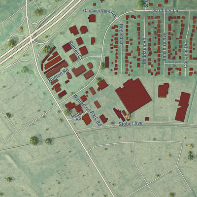 Close-up of the map of Watterson Park, Kentucky print showing street and building detail