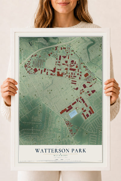 Map of Watterson Park, Kentucky, 18 x 24 inch print in a white wood frame
