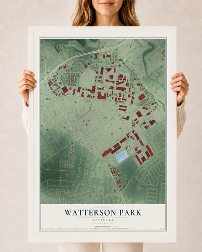 Map of Watterson Park, Kentucky, 24 x 36 inch print in a white wood frame