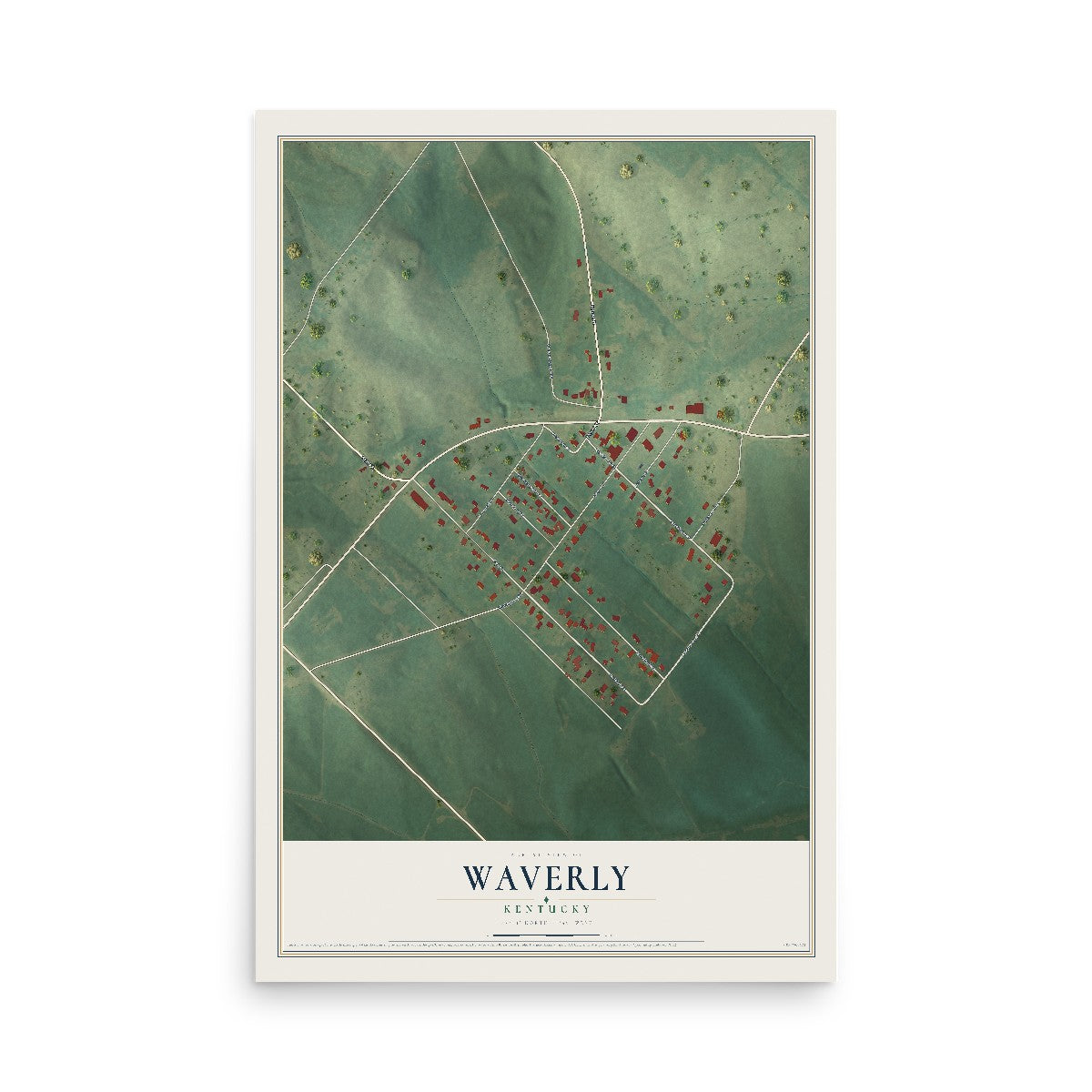 Map of Waverly, Kentucky, 12 x 18 inch unframed archival matte print