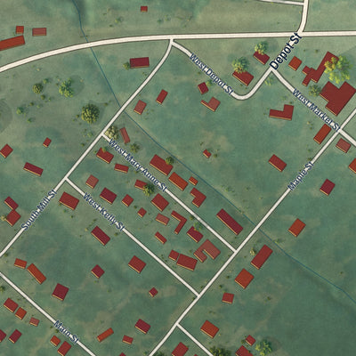 Close-up of the map of Waverly, Kentucky print showing street and building detail