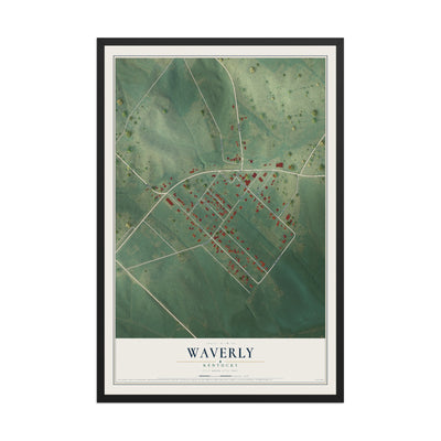 Map of Waverly, Kentucky, 12 x 18 inch print in a black wood frame
