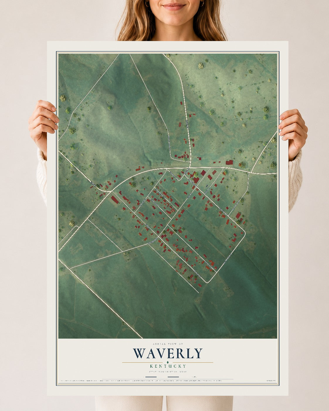 Map of Waverly, Kentucky, 24 x 36 inch unframed archival matte print