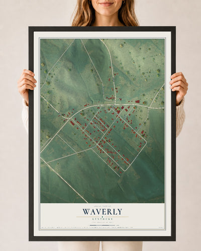 Map of Waverly, Kentucky, 24 x 36 inch print in a black wood frame