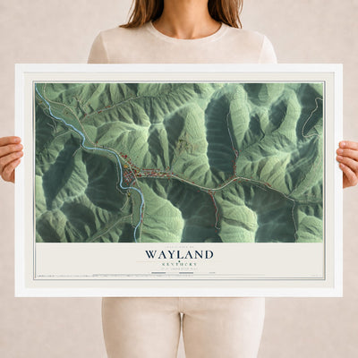 Map of Wayland, Kentucky, 18 x 24 inch print in a white wood frame