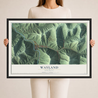 Map of Wayland, Kentucky, 24 x 36 inch print in a black wood frame