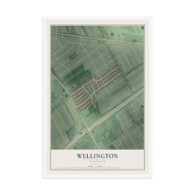 Map of Wellington, Kentucky, 12 x 18 inch print in a white wood frame