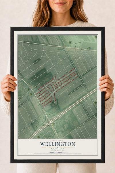 Map of Wellington, Kentucky, 18 x 24 inch print in a black wood frame