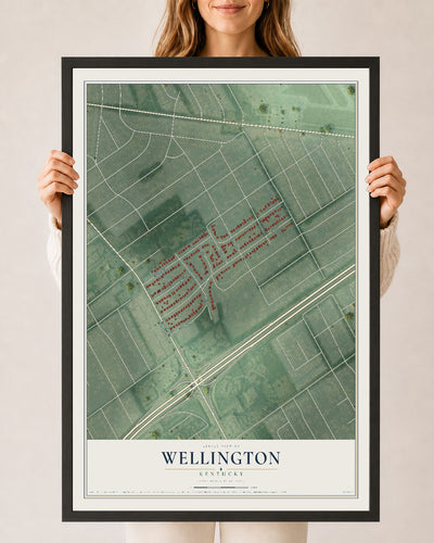 Map of Wellington, Kentucky, 24 x 36 inch print in a black wood frame