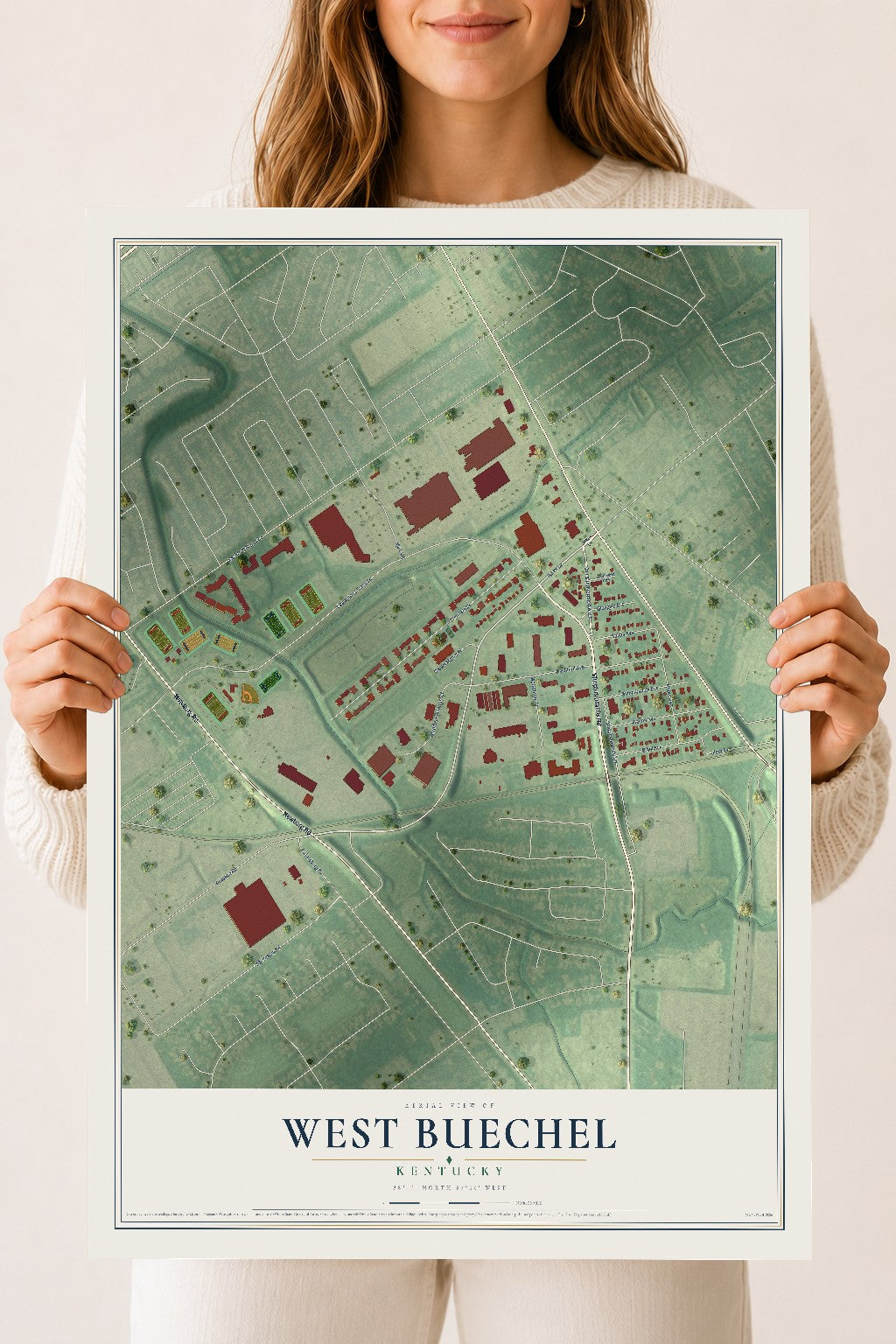 Map of West Buechel, Kentucky, 18 x 24 inch unframed archival matte print