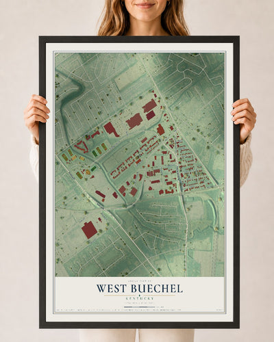 Map of West Buechel, Kentucky, 24 x 36 inch print in a black wood frame