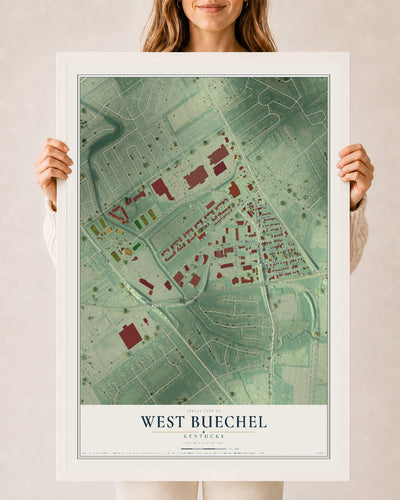 Map of West Buechel, Kentucky, 24 x 36 inch print in a white wood frame