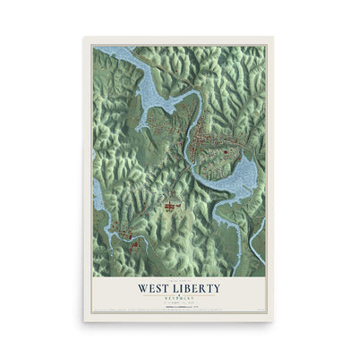 Map of West Liberty, Kentucky, 12 x 18 inch unframed archival matte print