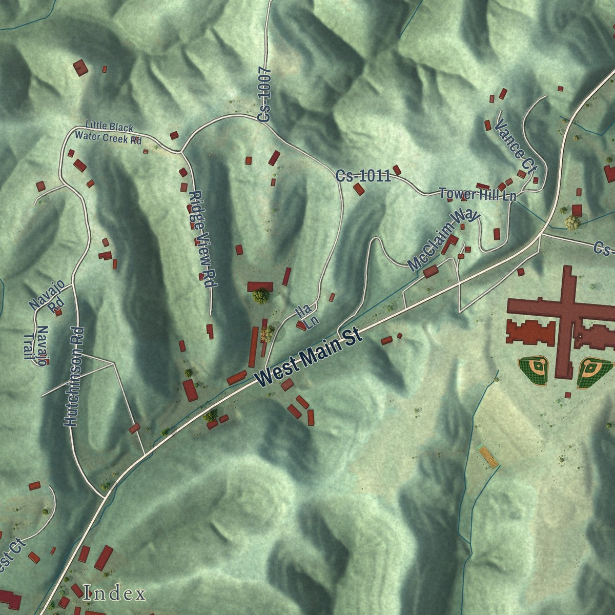 Second close-up of the map of West Liberty, Kentucky print showing more streets and buildings