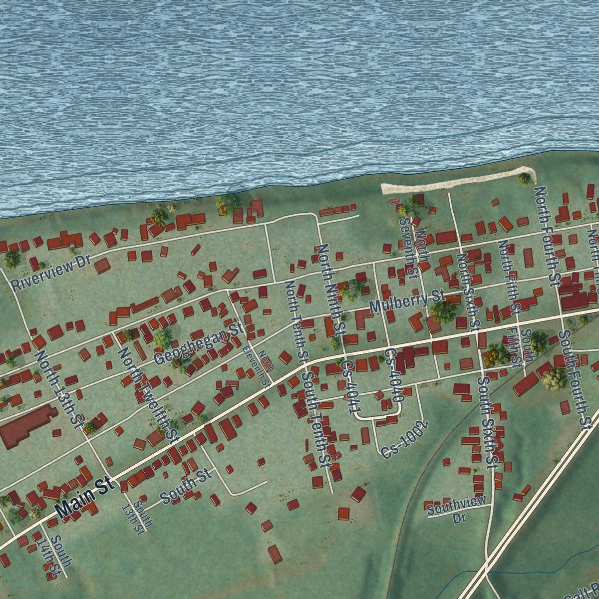 Close-up of the map of West Point, Kentucky print showing street and building detail