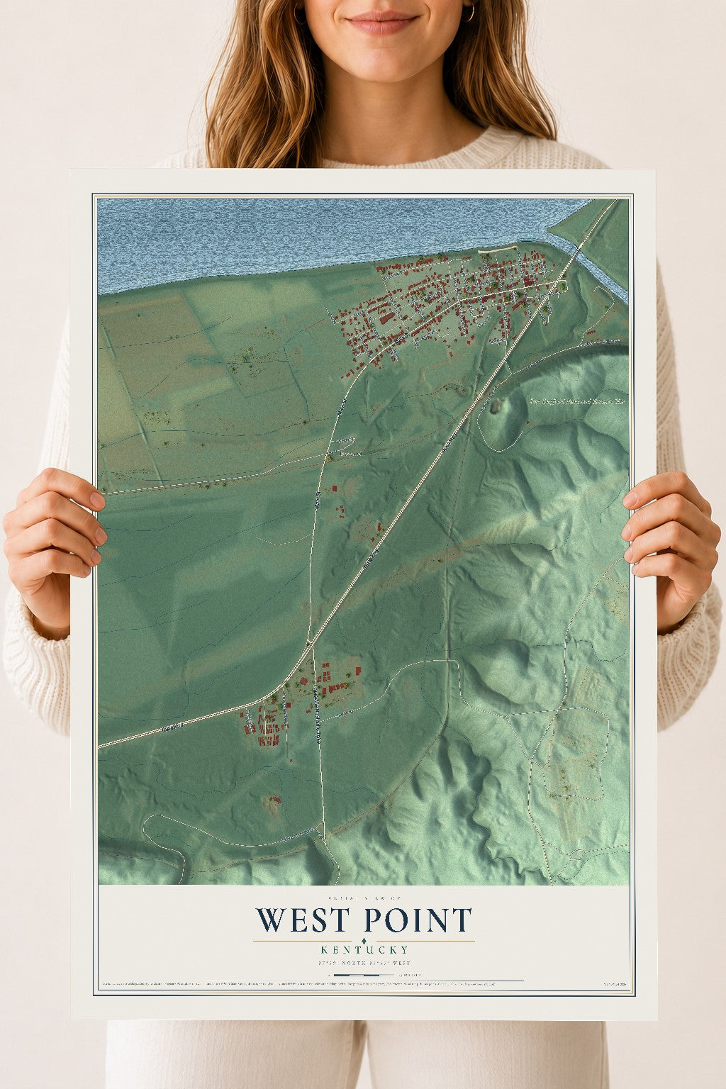 Map of West Point, Kentucky, 18 x 24 inch unframed archival matte print