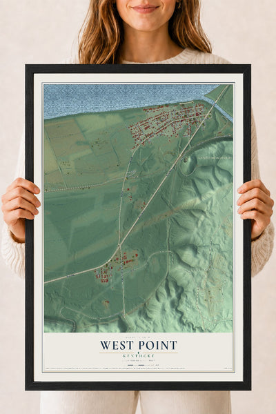 Map of West Point, Kentucky, 18 x 24 inch print in a black wood frame