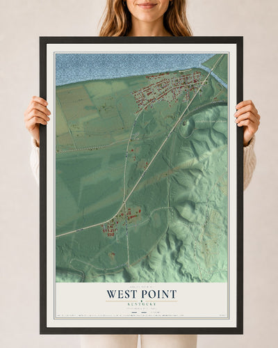 Map of West Point, Kentucky, 24 x 36 inch print in a black wood frame