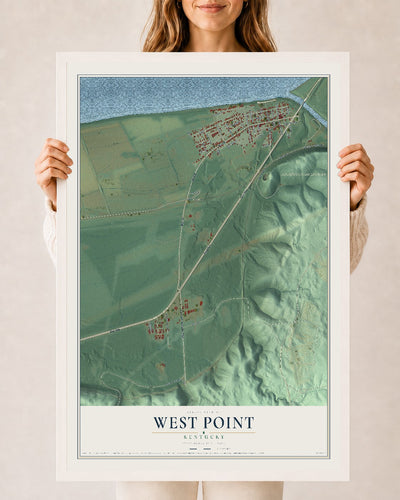 Map of West Point, Kentucky, 24 x 36 inch print in a white wood frame