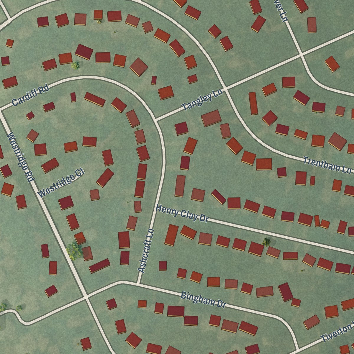 Close-up of the map of Westwood, Kentucky print showing street and building detail