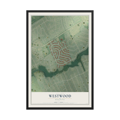 Map of Westwood, Kentucky, 12 x 18 inch print in a black wood frame