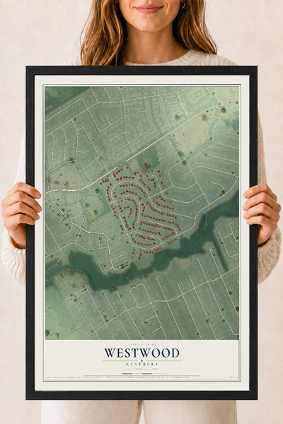 Map of Westwood, Kentucky, 18 x 24 inch print in a black wood frame