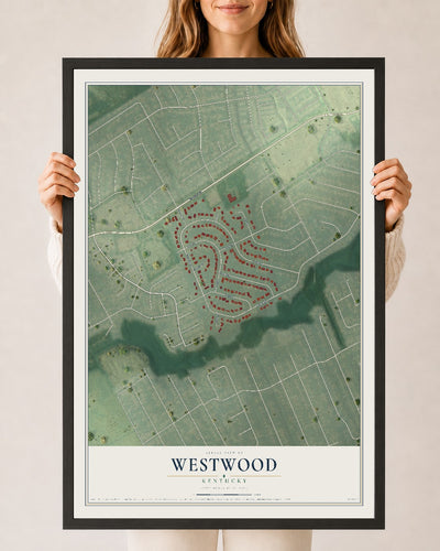 Map of Westwood, Kentucky, 24 x 36 inch print in a black wood frame