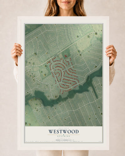 Map of Westwood, Kentucky, 24 x 36 inch print in a white wood frame