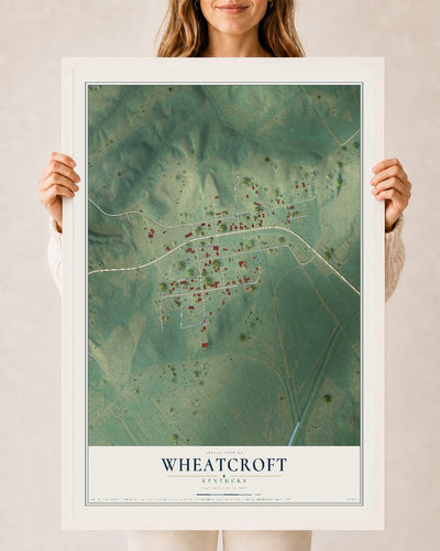 Map of Wheatcroft, Kentucky, 24 x 36 inch print in a white wood frame