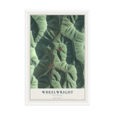Map of Wheelwright, Kentucky, 12 x 18 inch print in a white wood frame