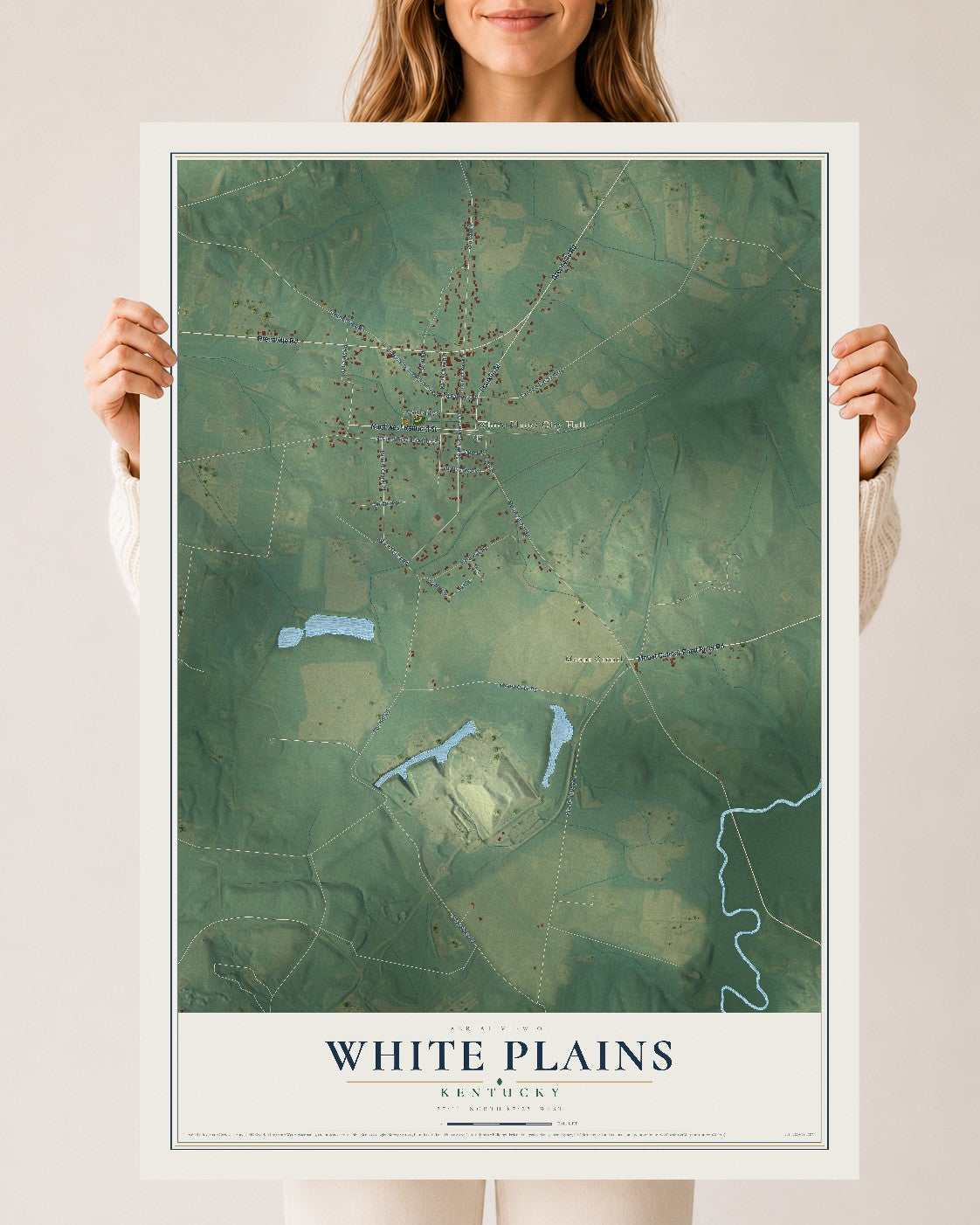 Map of White Plains, Kentucky, 24 x 36 inch unframed archival matte print