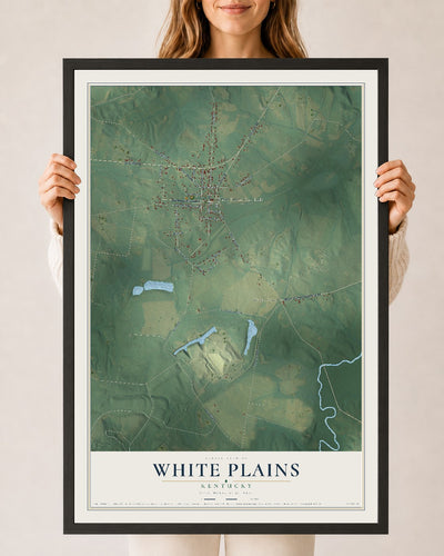 Map of White Plains, Kentucky, 24 x 36 inch print in a black wood frame