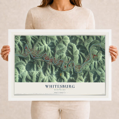 Map of Whitesburg, Kentucky, 12 x 18 inch print in a white wood frame