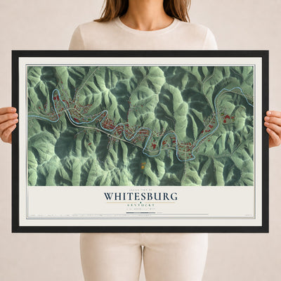Map of Whitesburg, Kentucky, 18 x 24 inch print in a black wood frame