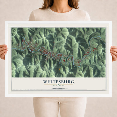 Map of Whitesburg, Kentucky, 18 x 24 inch print in a white wood frame