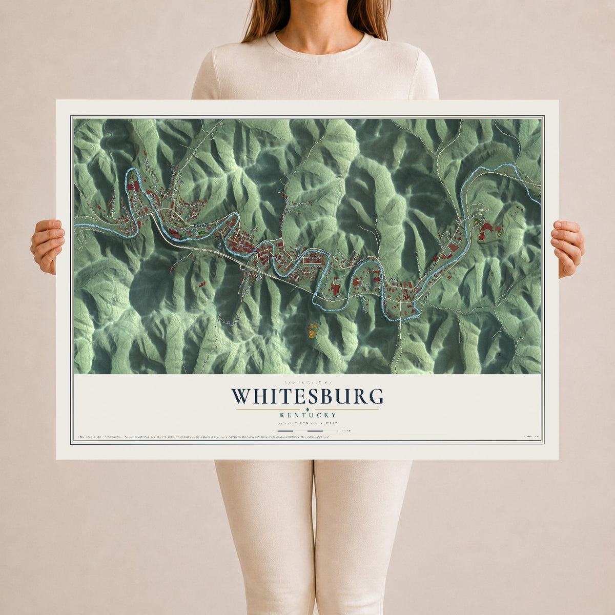 Map of Whitesburg, Kentucky, 24 x 36 inch unframed archival matte print