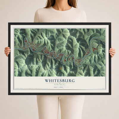 Map of Whitesburg, Kentucky, 24 x 36 inch print in a black wood frame