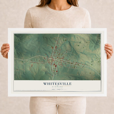 Map of Whitesville, Kentucky, 12 x 18 inch print in a white wood frame