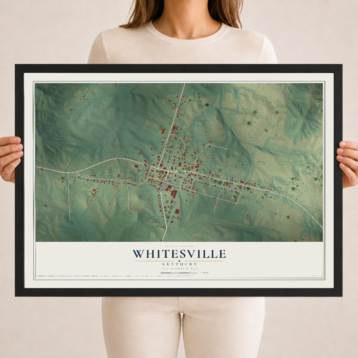Map of Whitesville, Kentucky, 18 x 24 inch print in a black wood frame