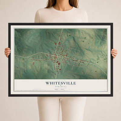 Map of Whitesville, Kentucky, 24 x 36 inch print in a black wood frame