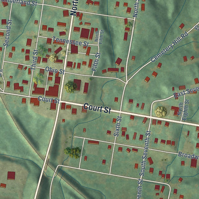 Second close-up of the map of Wickliffe, Kentucky print showing more streets and buildings