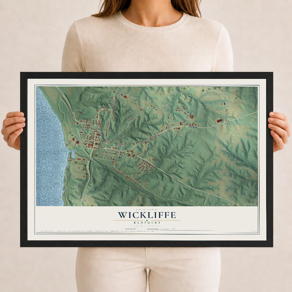 Map of Wickliffe, Kentucky, 12 x 18 inch print in a black wood frame