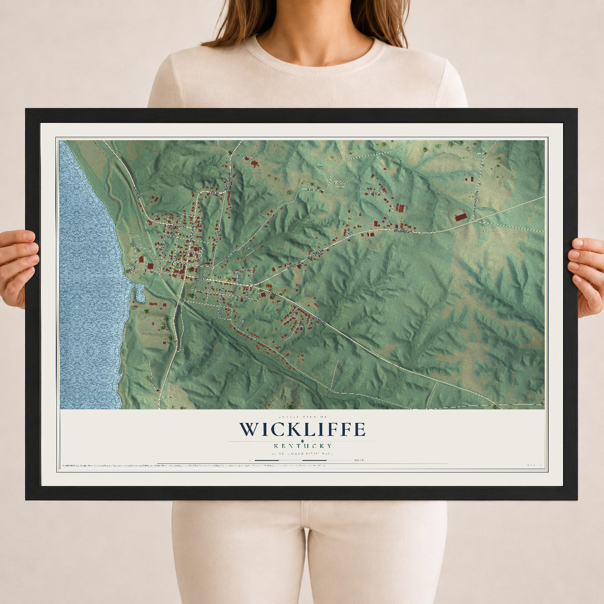 Map of Wickliffe, Kentucky, 18 x 24 inch print in a black wood frame