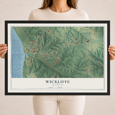 Map of Wickliffe, Kentucky, 18 x 24 inch print in a black wood frame